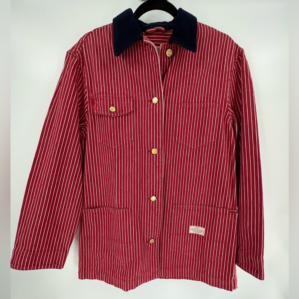 Vintage 90’s Ralph Lauren Red Striped Denim Barn Chore Coat SZ M Y2K